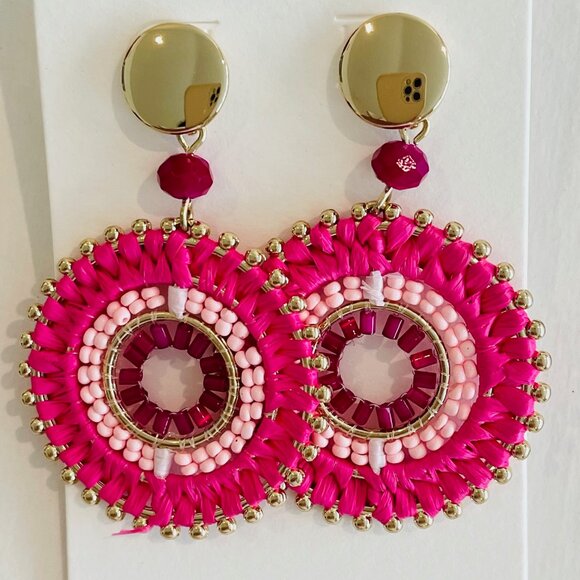 J.Crew Jewelry - J.Crew Factory Beaded Circle Statement Earrings, pink, Deep Magenta Gold Plated